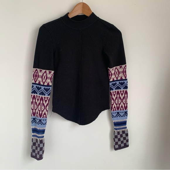 We The Free Mikah Layering Cuff Shirt Black Knit Sleeves - Picture 4 of 12